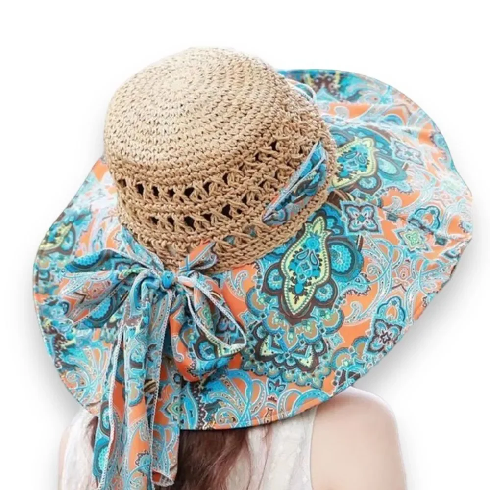 Crochet Colorful Wide Brim Summer Sun Hat NWT - Picture 2 of 4